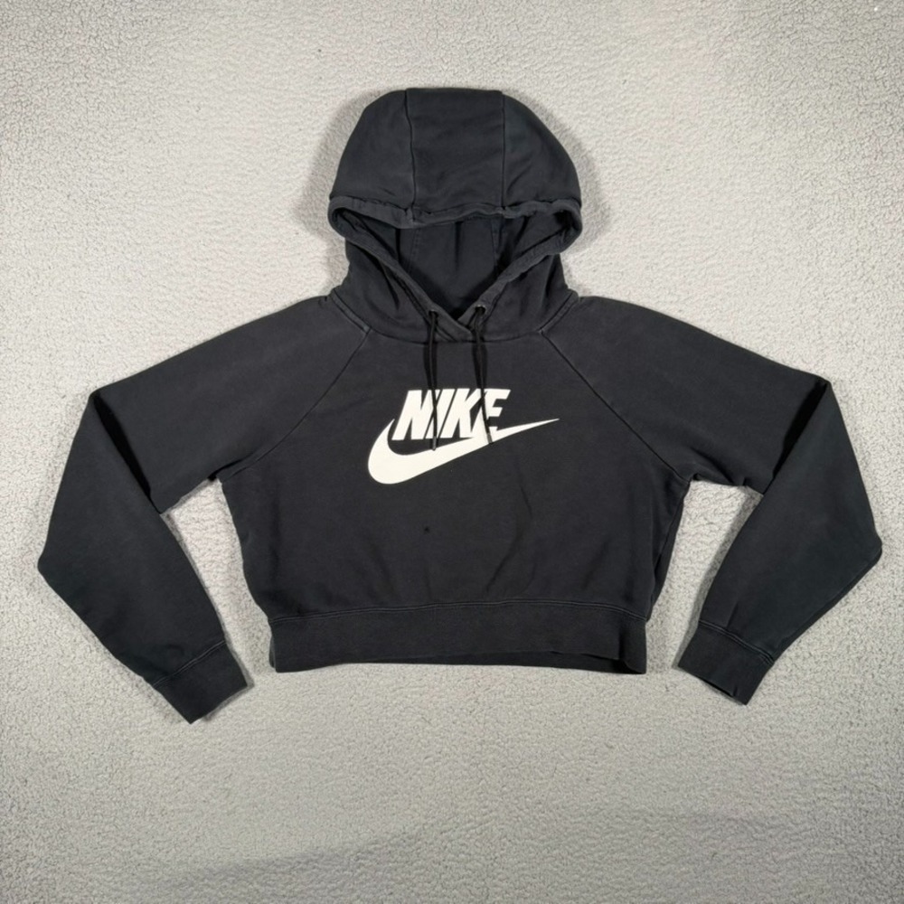 Nike Hoodie Womens Small Black Sportswear Essentials Fleece Cropped Pullover